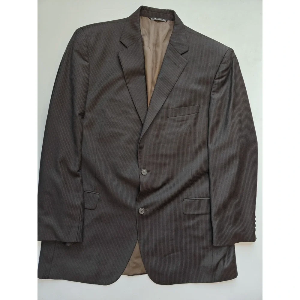 Jack Victor Mens Wool Sports Coat 44L Brown Stripe Canada 2 Button Blazer